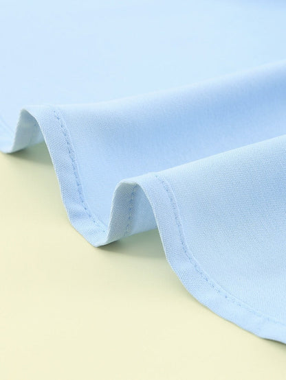 Elegant Sky Blue V Neck Lace Detail Blouse