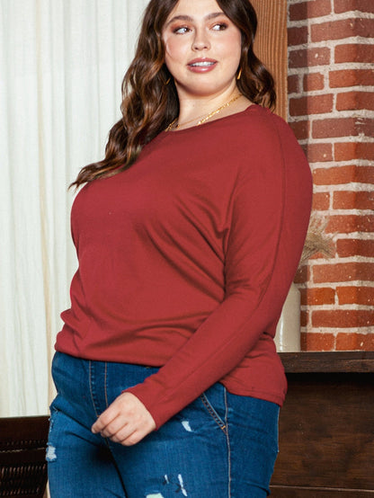 Red Dahlia Piping Detail Plus Size Long Sleeve Top