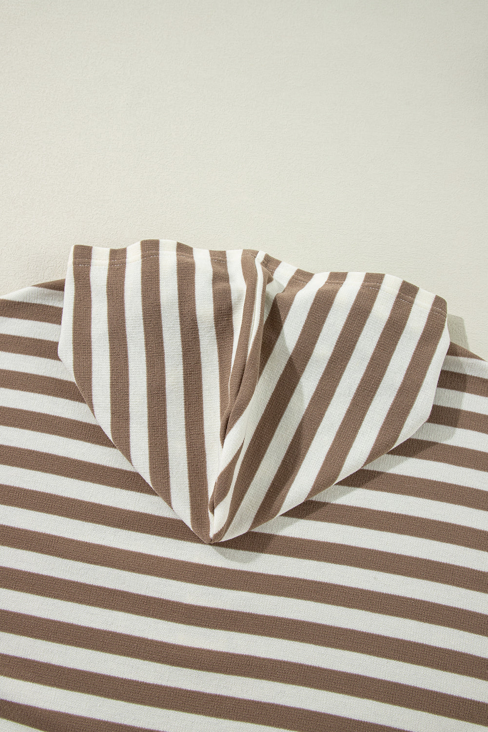 Brown Stripe Quarter Buttons Drop Sleeve Plus Size Hoodie