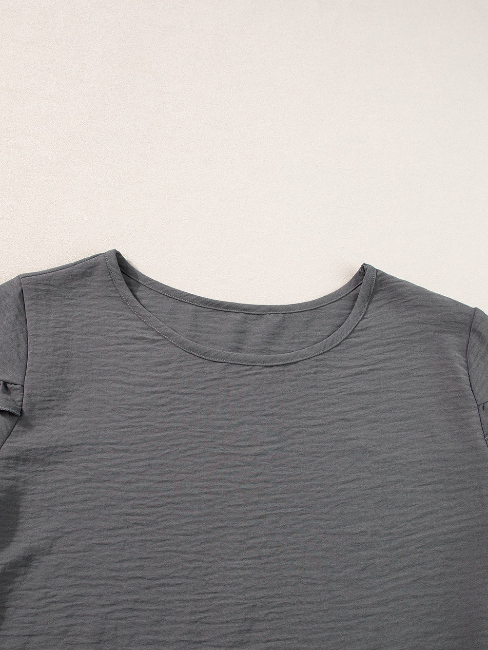 Dark Grey Ruffled Short Sleeve Plus Size Top