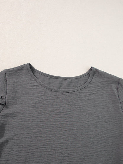 Dark Grey Ruffled Short Sleeve Plus Size Top