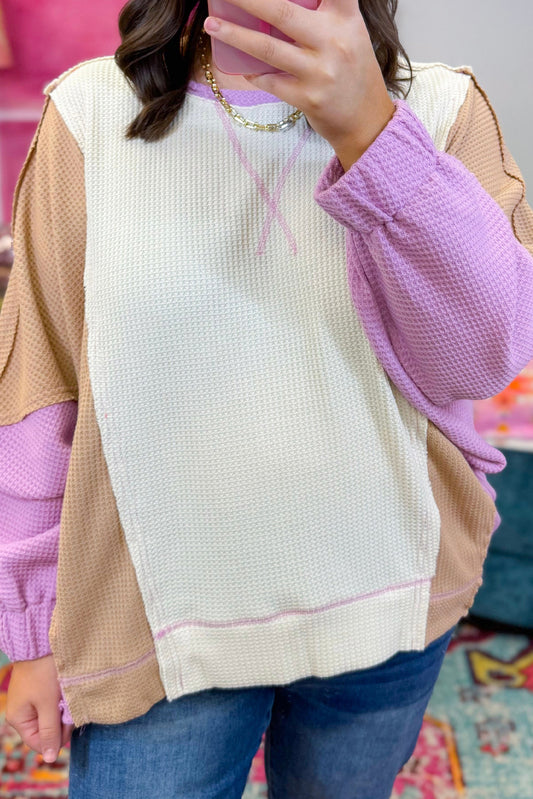 Purple Waffle Knit Textured Colorblock Plus Size Jumper Top