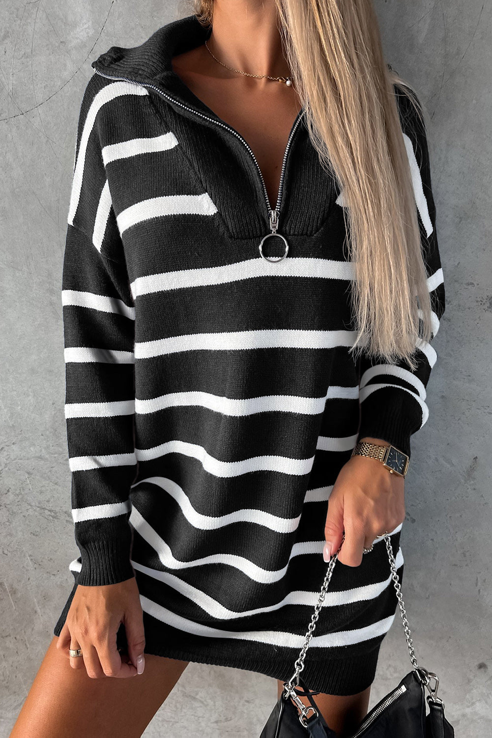 black striped sweater dress