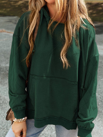 Green Quilted Patchwork Hoodie with Vintage Flair