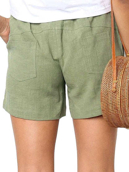 Green Linen Drawstring Shorts