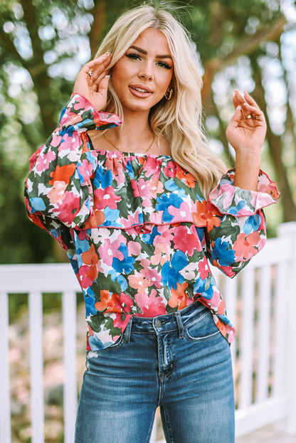 Floral Off Shoulder Ruffle Sleeve Blouse
