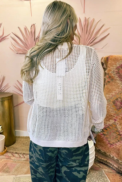 Jet Stream Solid Color Hollow Out Knit Button Down Sweater Cardigan