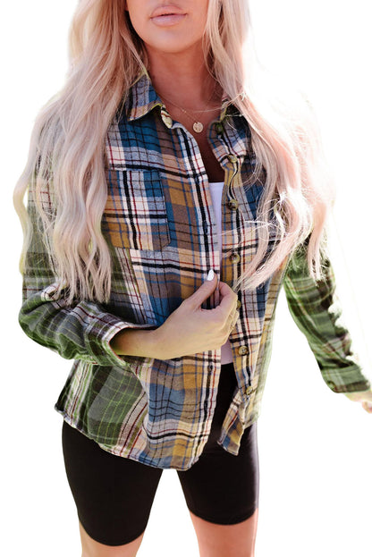 Green Plaid Shacket with Button Up Chest Pockets