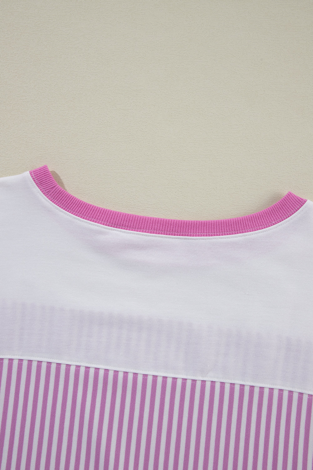 Pink Striped Patchwork Plus Size T-Shirt with Bracelet Sleeves