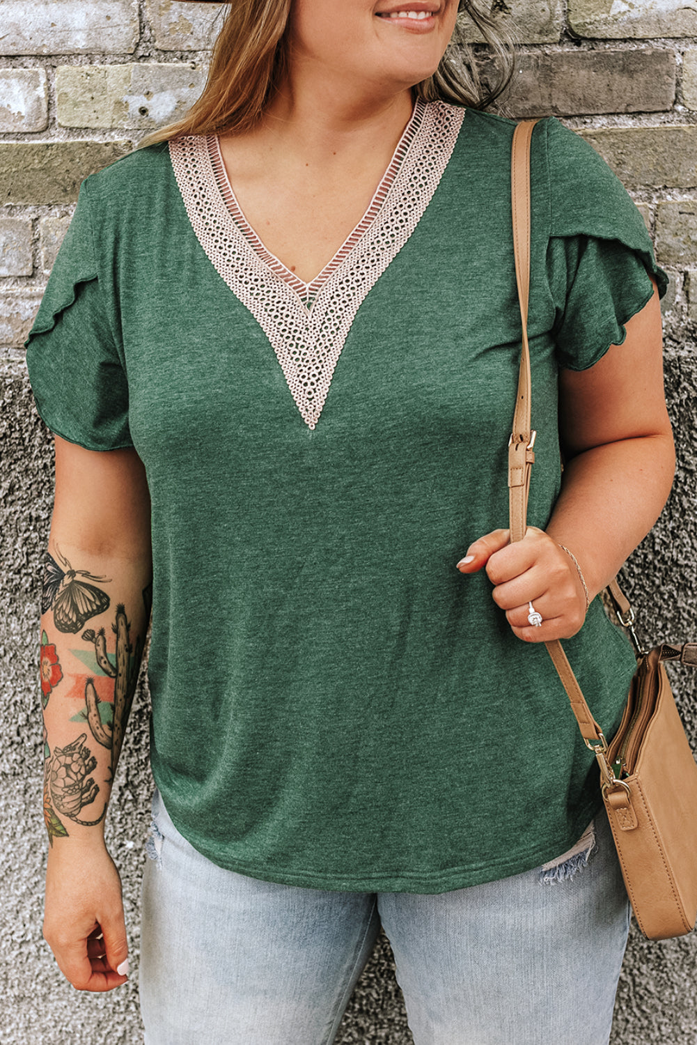 Elegant Blackish Green Embroidered V Neck Plus Size Blouse