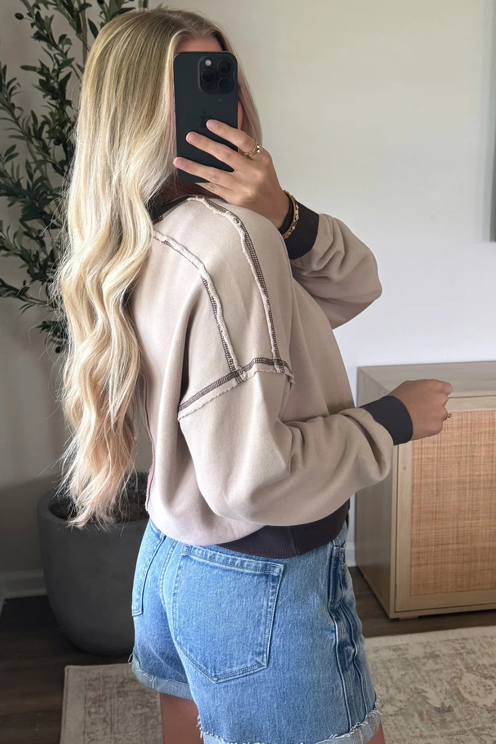 Jet Stream Contrast Edge Colorblock Patchwork Crop Sweatshirt