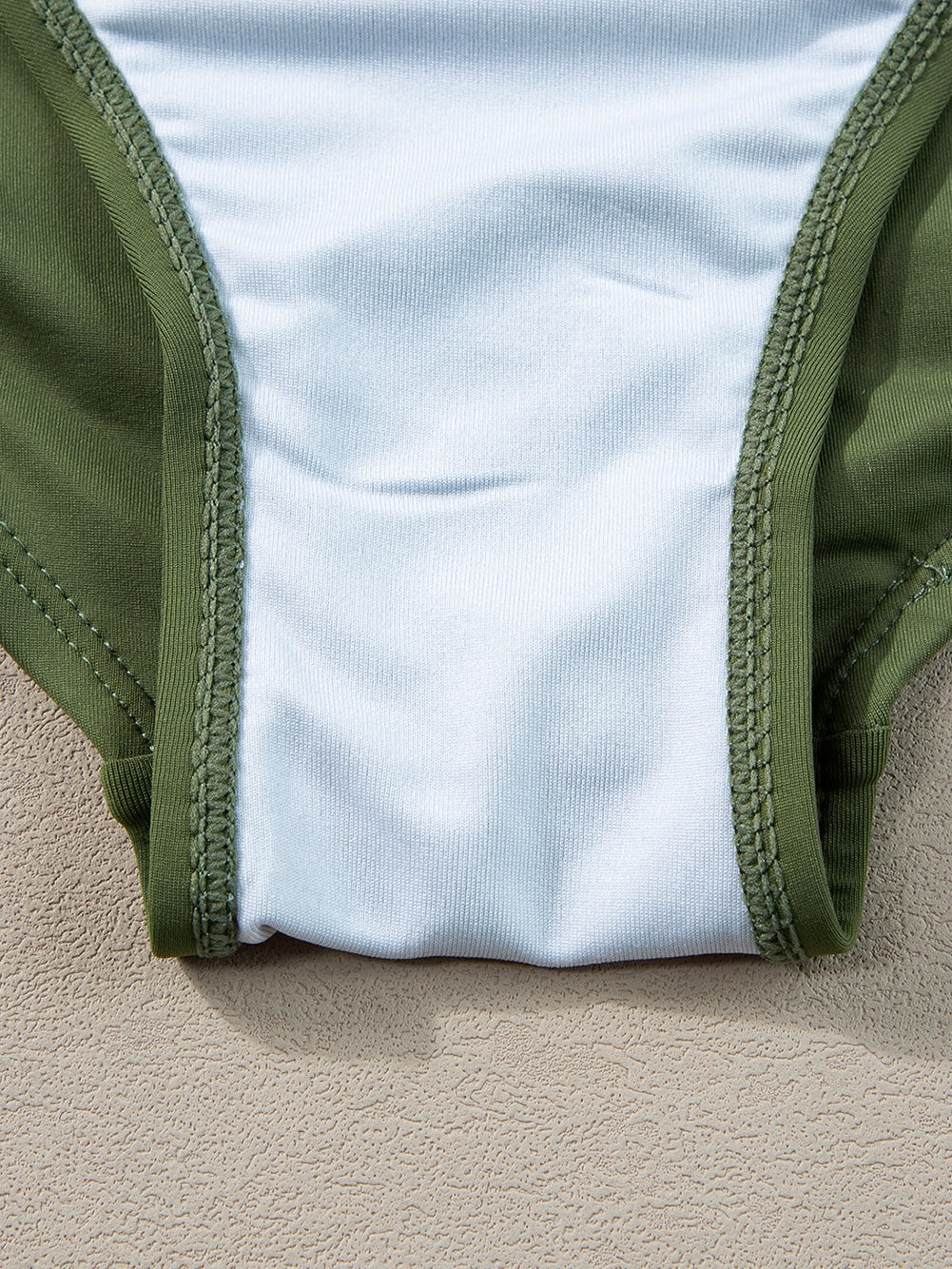 Green Mesh Ruched Tankini with High Neck Plunge