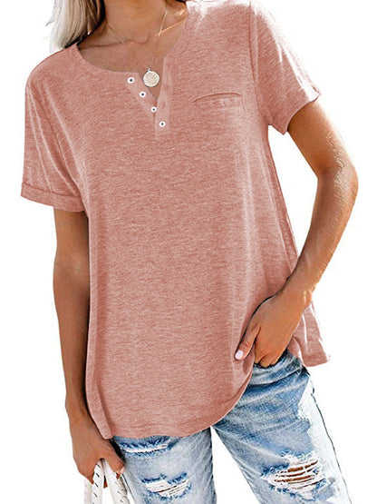 Blouses - Casual Short Sleeve Crew Neck Tunic Basic Blouse - MsDressly