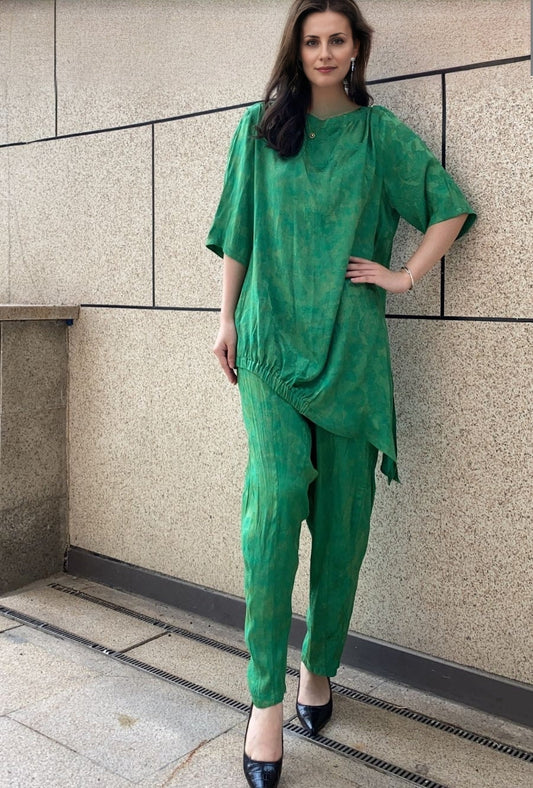 Emerald Green Asymmetrical Tunic and Tapered Pants Set