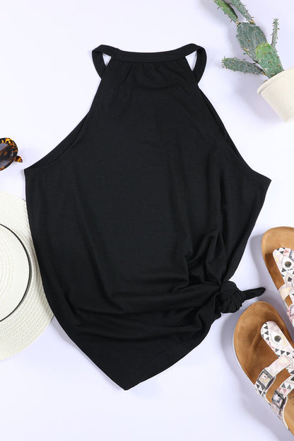Floral Embroidered Black Tank Top with Sweet Details