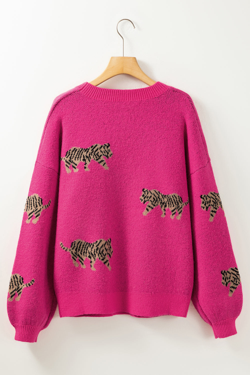 Fierce Leopard Print Rose Red Knit Sweater for Casual Chic