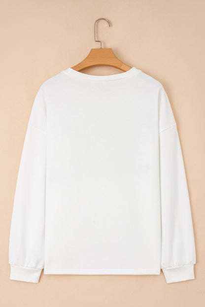 White HOLLY JOLLY Embroidered Graphic Pullover Sweatshirt