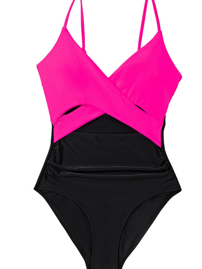 Flirty Rose Red Colorblock Cutout Monokini