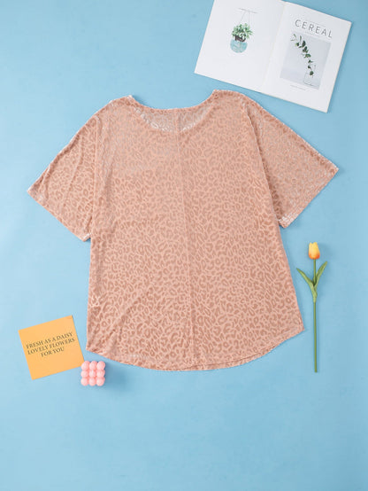 Plus Size Khaki Leopard Print V-Neck T-shirt