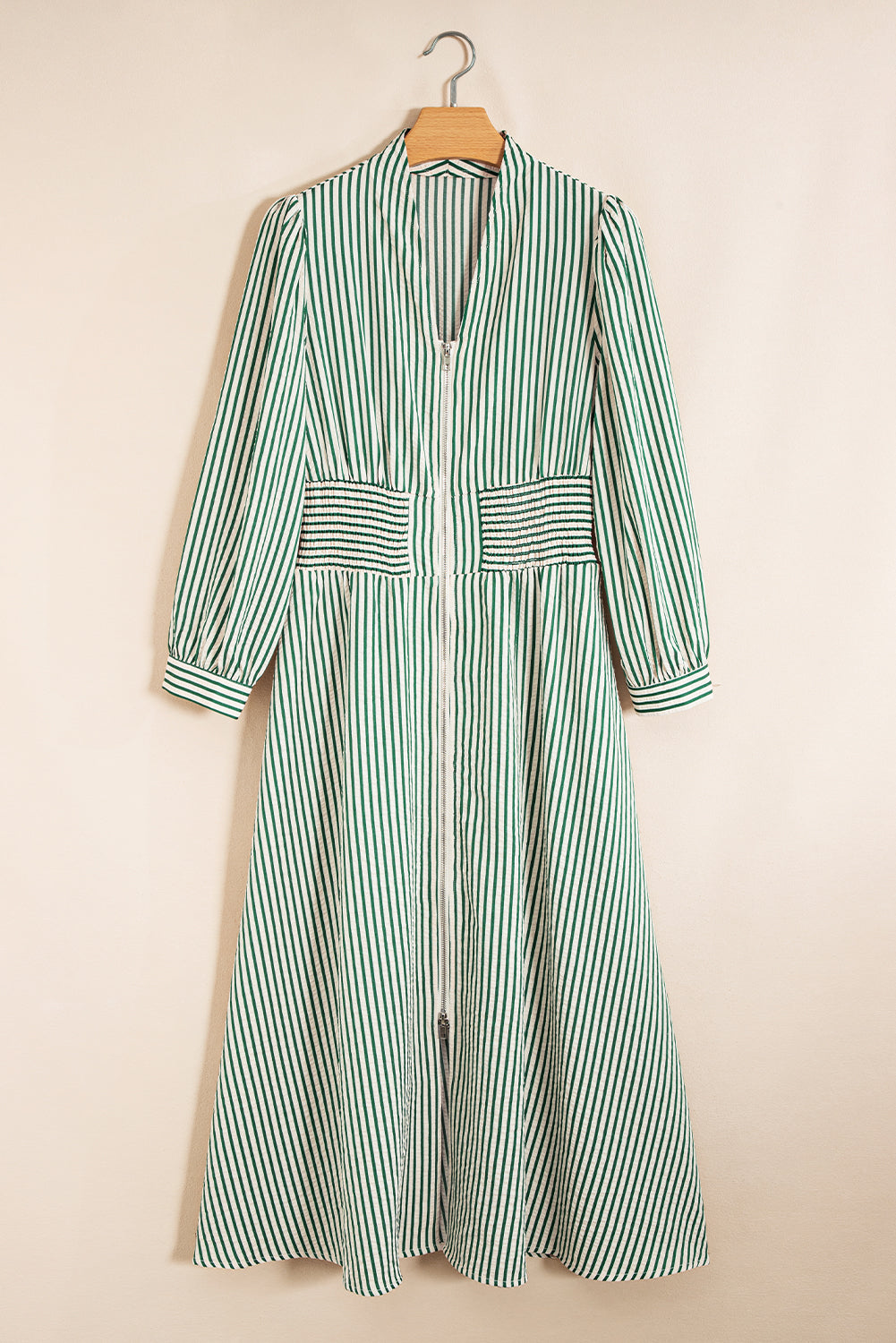 green stripe midi dress