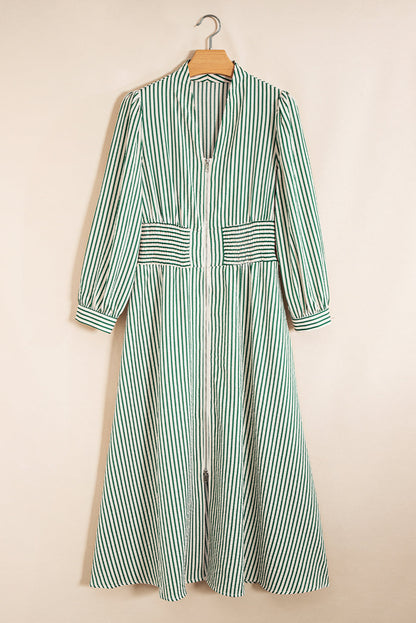 green stripe midi dress