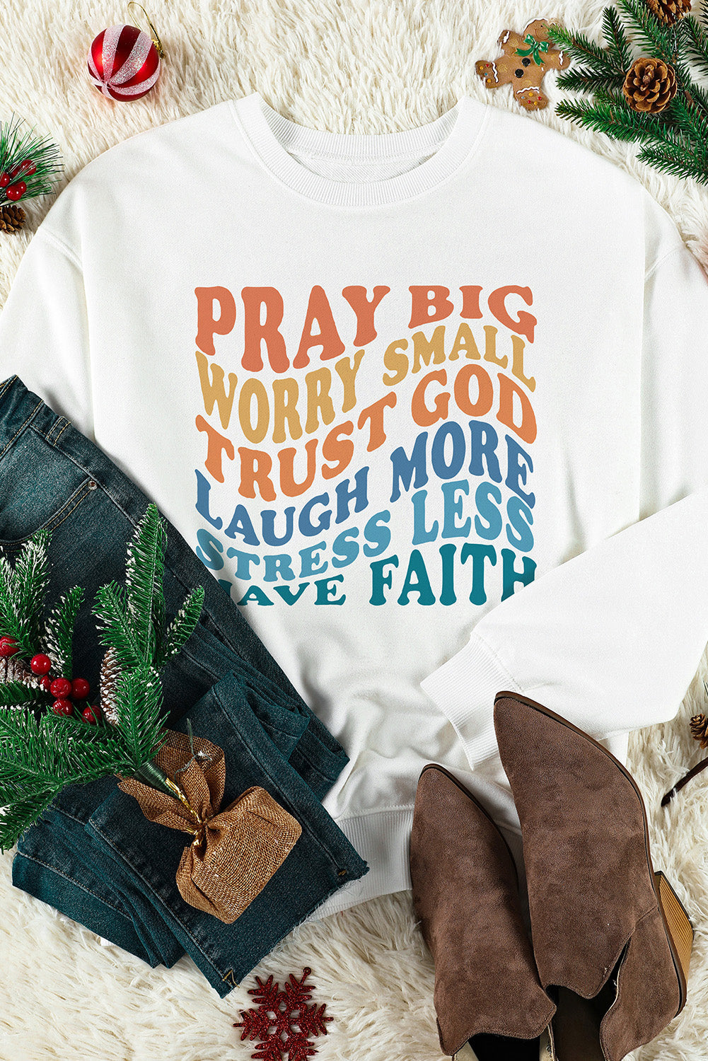 Expressive Beige Letter Graphic Print Pullover Sweatshirt