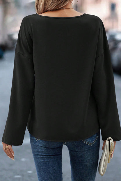 Elegant Black Stitched Sleeve Round Neck Blouse