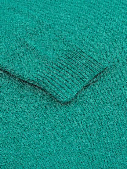 Green Rib Knit Off Shoulder Sweater with Chest Pocket