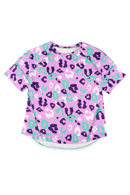 Purple Leopard Kiss Print Plus Size Short Sleeve Tee