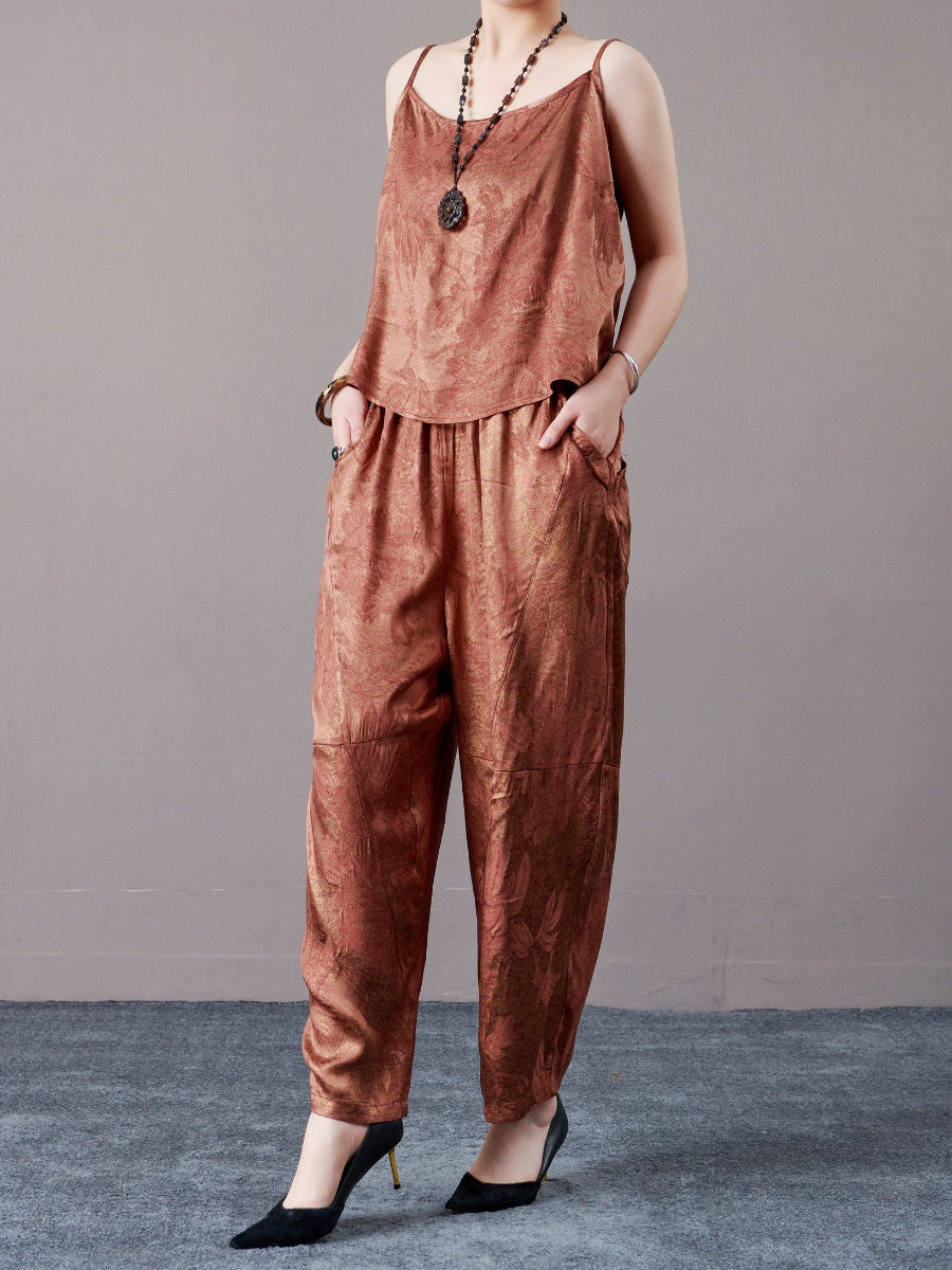 Copper Satin Spaghetti Strap Two-Piece Set