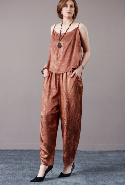 Copper Satin Spaghetti Strap Two-Piece Set