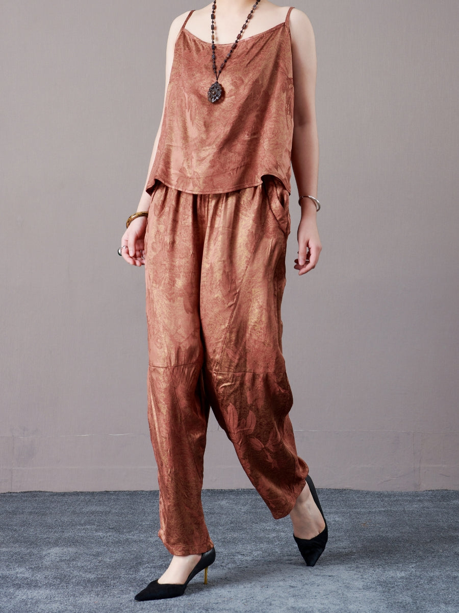 Copper Satin Spaghetti Strap Two-Piece Set