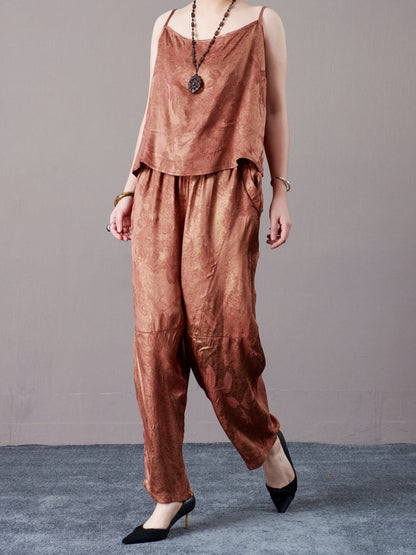 Copper Satin Spaghetti Strap Two-Piece Set