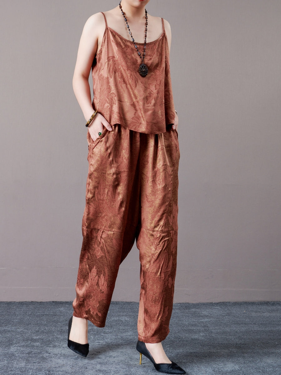 Copper Satin Spaghetti Strap Two-Piece Set