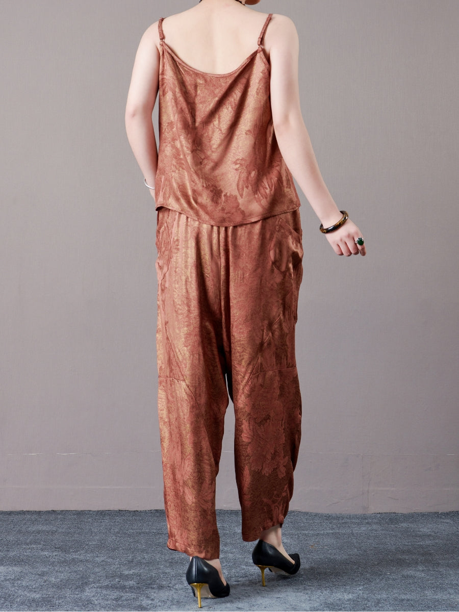 Copper Satin Spaghetti Strap Two-Piece Set