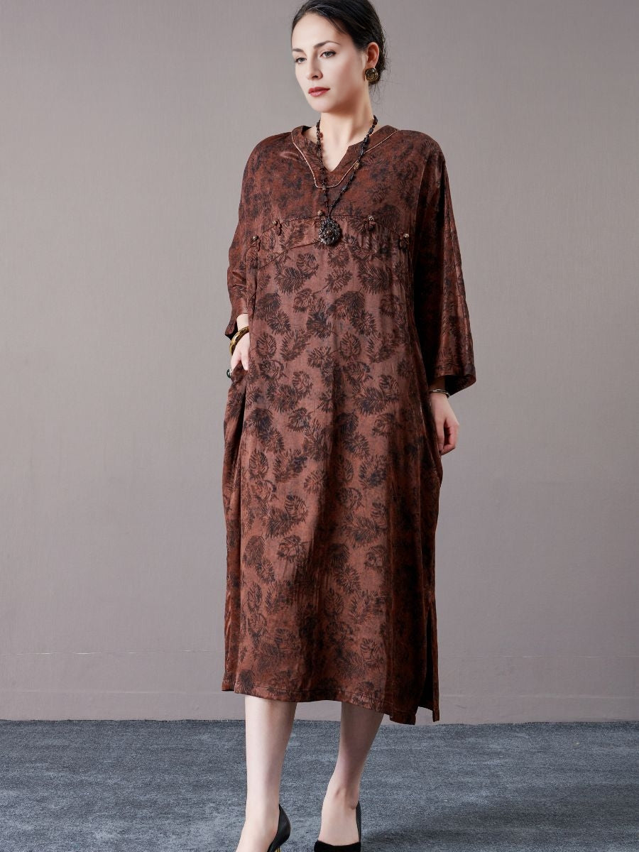 Vintage-Inspired Brown Floral Maxi Dress