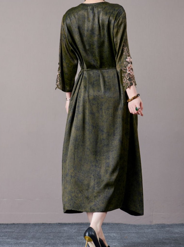Embroidered Sleeves Rust Brown Maxi Dress