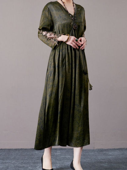 Embroidered Sleeves Rust Brown Maxi Dress