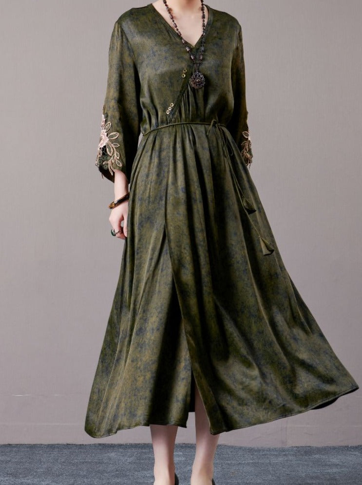Embroidered Sleeves Rust Brown Maxi Dress