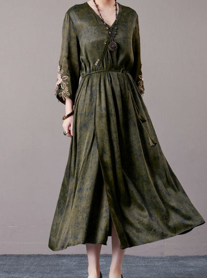 Embroidered Sleeves Rust Brown Maxi Dress