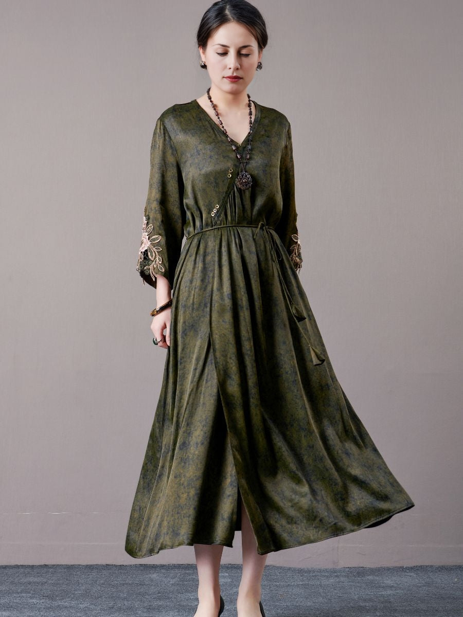 Embroidered Sleeves Rust Brown Maxi Dress
