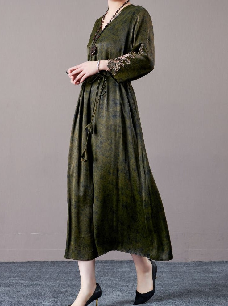 Embroidered Sleeves Rust Brown Maxi Dress