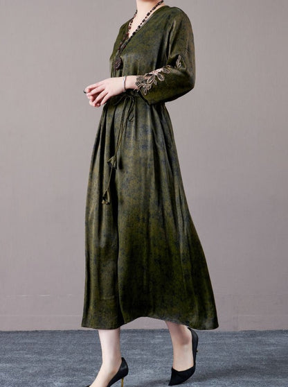 Embroidered Sleeves Rust Brown Maxi Dress