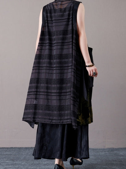 Elegant Layered Long Vest with Abstract Pattern