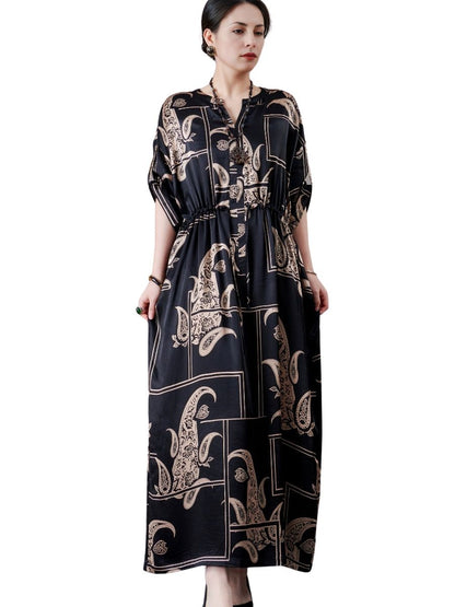 Black and Beige Paisley Print Maxi Dress
