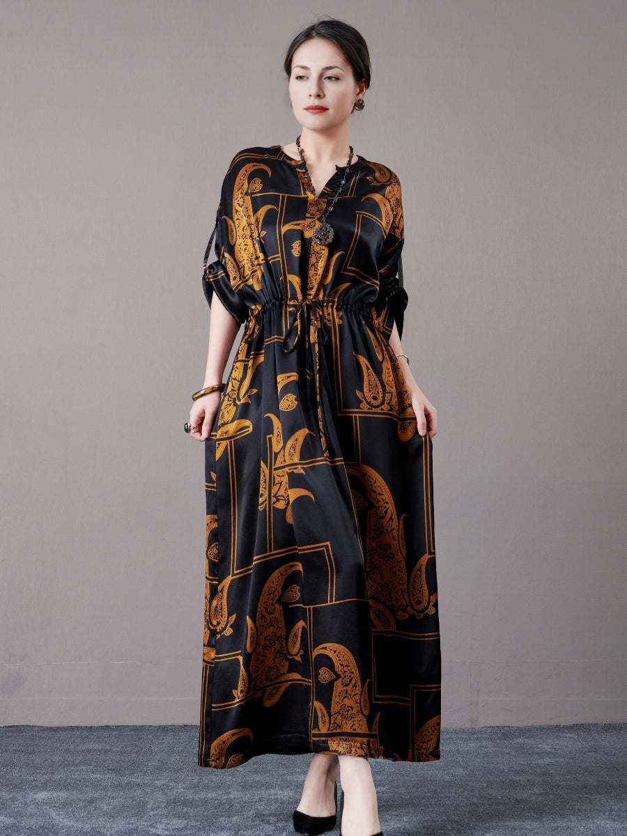 Black and Beige Paisley Print Maxi Dress