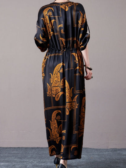 Black and Beige Paisley Print Maxi Dress