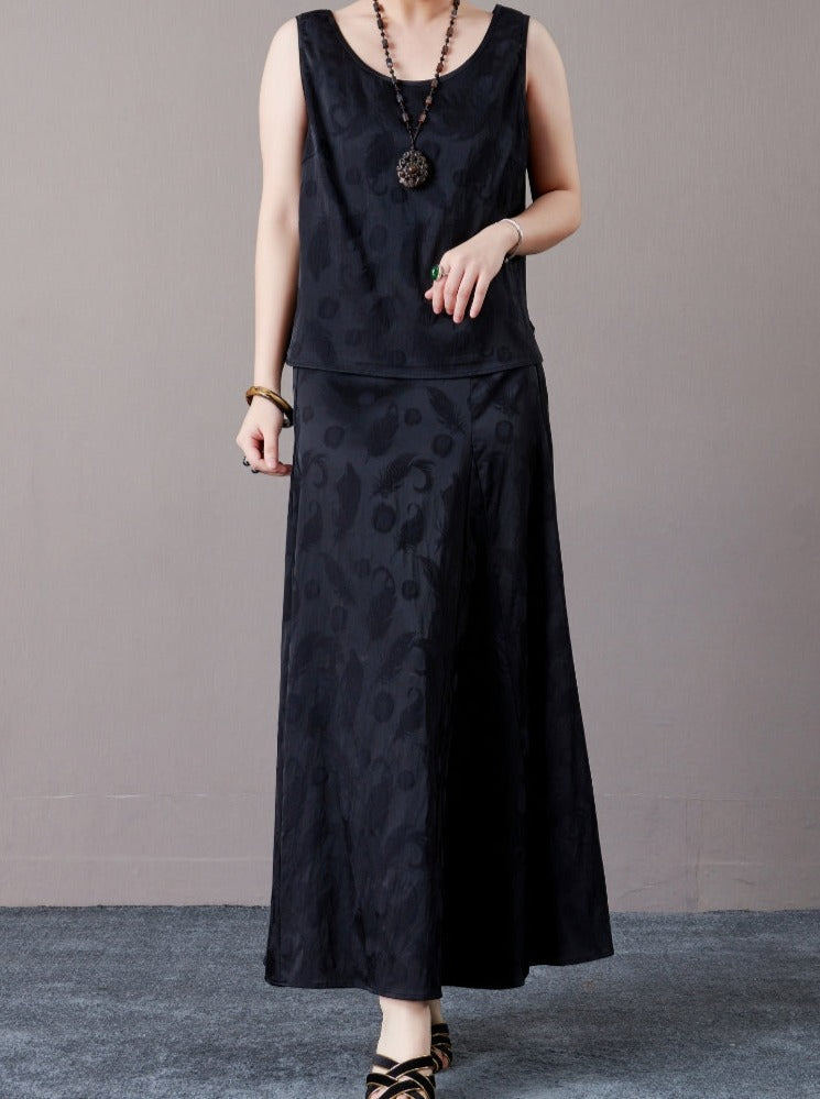 Sleeveless Black Jacquard Maxi Dress