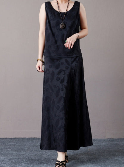 Sleeveless Black Jacquard Maxi Dress