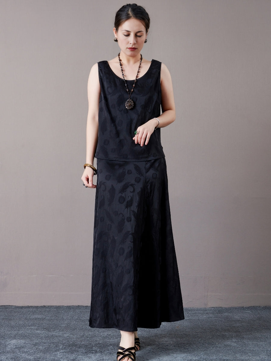 Sleeveless Black Jacquard Maxi Dress